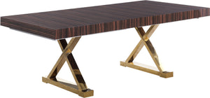 Excel Zebra Wood Veneer / Engineered Wood / Stainless Steel Contemporary Brown Zebra Wood Veneer Lacquer Extendable Dining Table (3 Boxes) - 84"/123.5" W x 43.25" D x 31" H