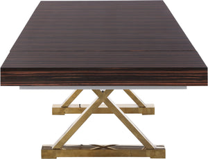 Excel Zebra Wood Veneer / Engineered Wood / Stainless Steel Contemporary Brown Zebra Wood Veneer Lacquer Extendable Dining Table (3 Boxes) - 84"/123.5" W x 43.25" D x 31" H