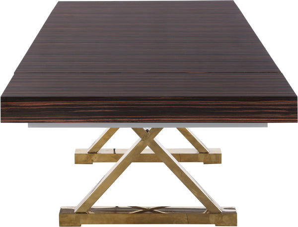 Excel Zebra Wood Veneer / Engineered Wood / Stainless Steel Contemporary Brown Zebra Wood Veneer Lacquer Extendable Dining Table (3 Boxes) - 84"/123.5" W x 43.25" D x 31" H