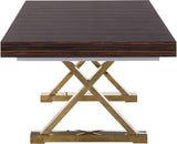 Excel Zebra Wood Veneer / Engineered Wood / Stainless Steel Contemporary Brown Zebra Wood Veneer Lacquer Extendable Dining Table (3 Boxes) - 84"/123.5" W x 43.25" D x 31" H