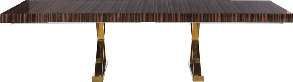 Excel Zebra Wood Veneer / Engineered Wood / Stainless Steel Contemporary Brown Zebra Wood Veneer Lacquer Extendable Dining Table (3 Boxes) - 84"/123.5" W x 43.25" D x 31" H