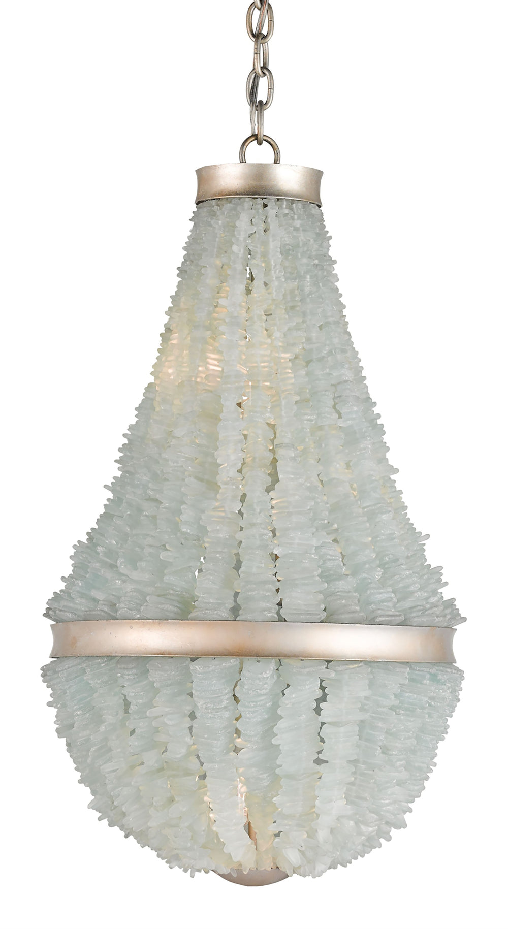 Platea Chandelier - Stunning Silver Leaf Finish with Natural Sea Glass Accents for Elegant Lighting