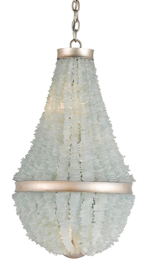 Platea Chandelier - Stunning Silver Leaf Finish with Natural Sea Glass Accents for Elegant Lighting