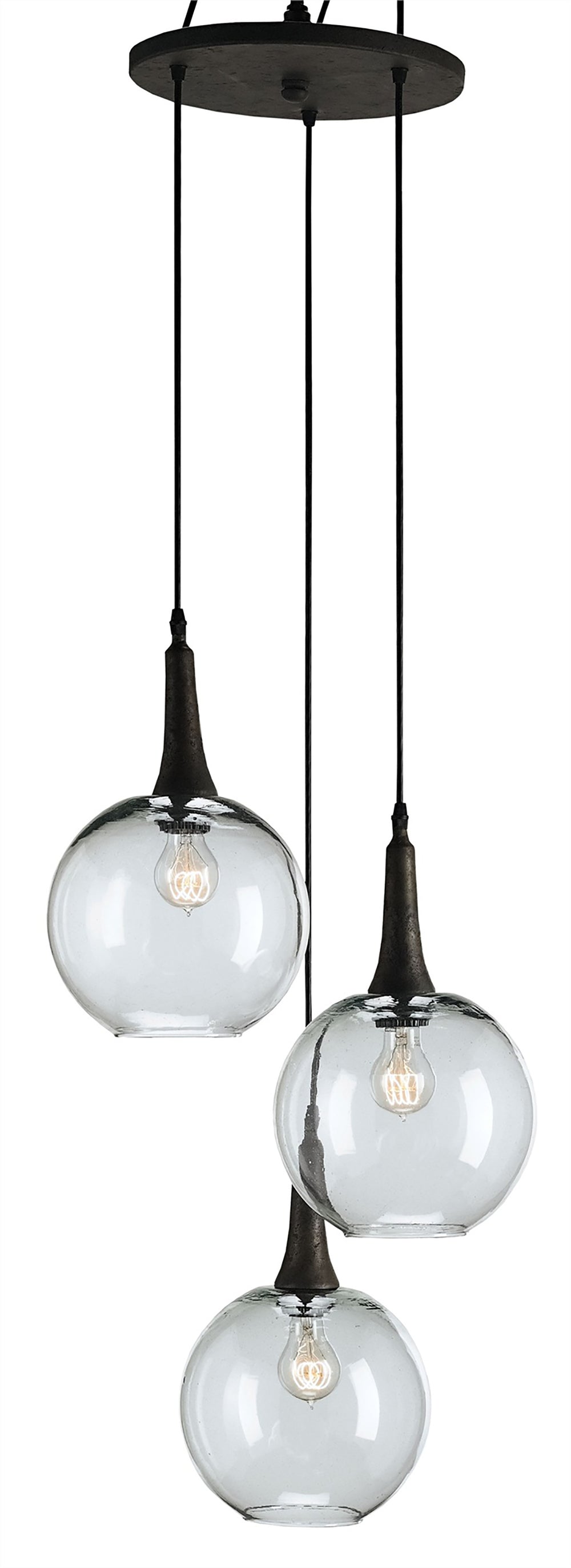 Beckett Trio Pendant - Elegant Adjustable Lighting with Glass Spheres & Emery Rust Finish for Home