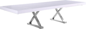 Excel Engineered Wood / Stainless Steel Contemporary White Lacquer Extendable Dining Table (3 Boxes) - 84"/123.5" W x 43.25" D x 31" H