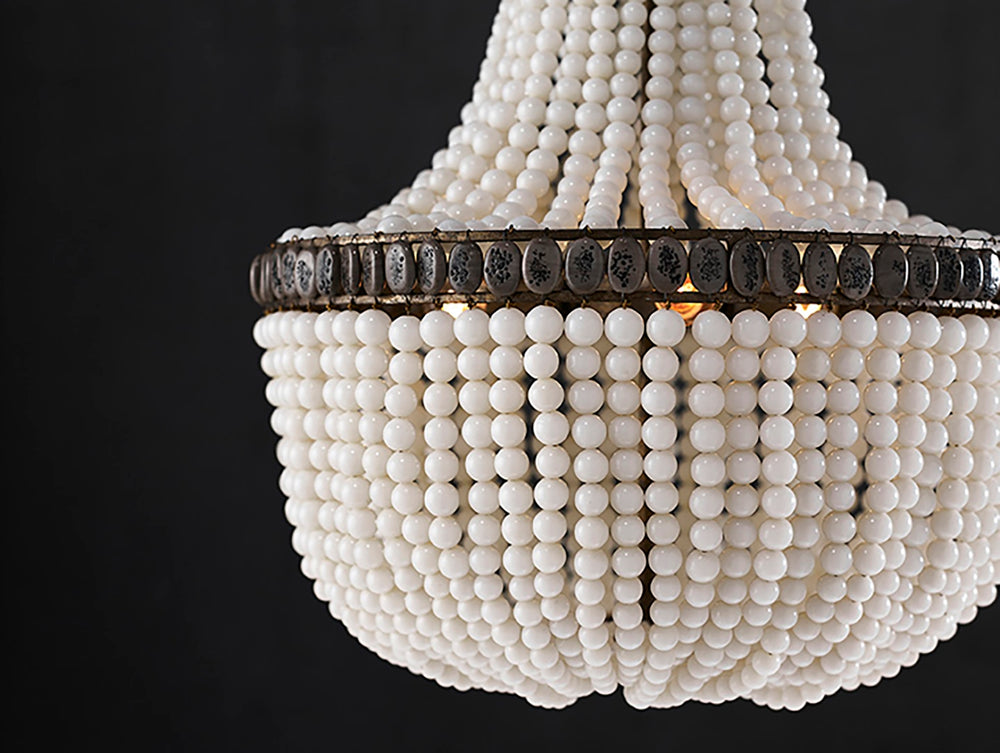 Hedy Cream Chandelier - Elegant Pyrite Bronze Beaded Lighting from Marjorie Skouras Collection