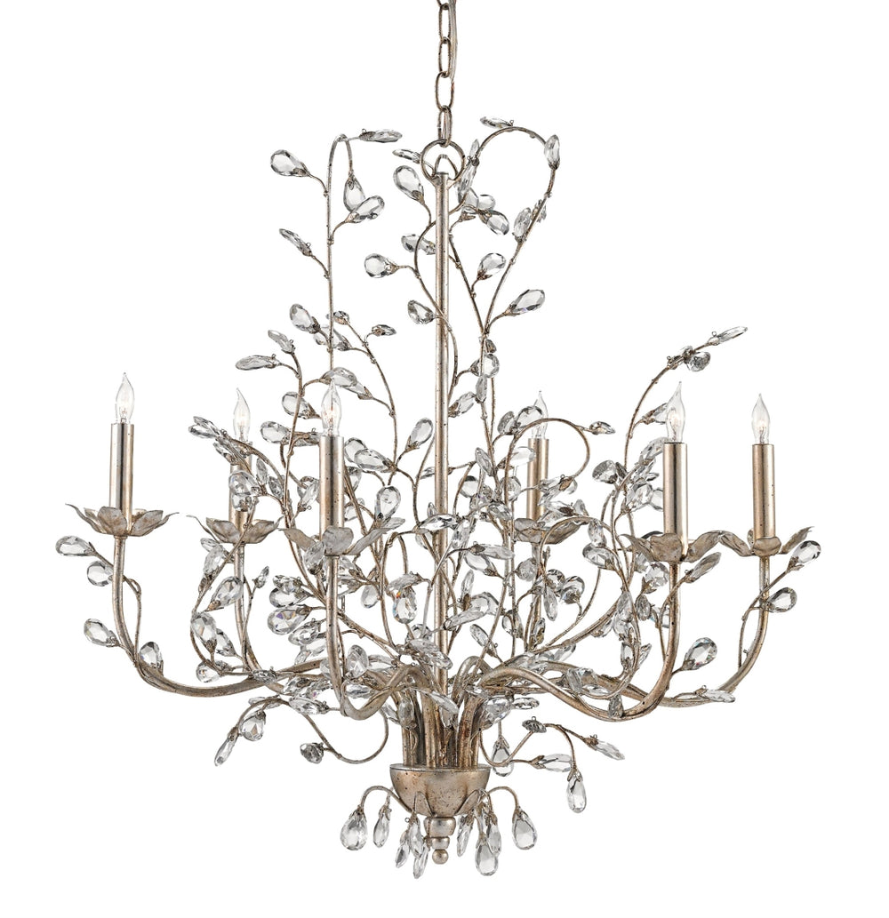 Crystal Bud Silver Chandelier - Elegant Faceted Crystals and Vines, Perfect for Any Room Decor