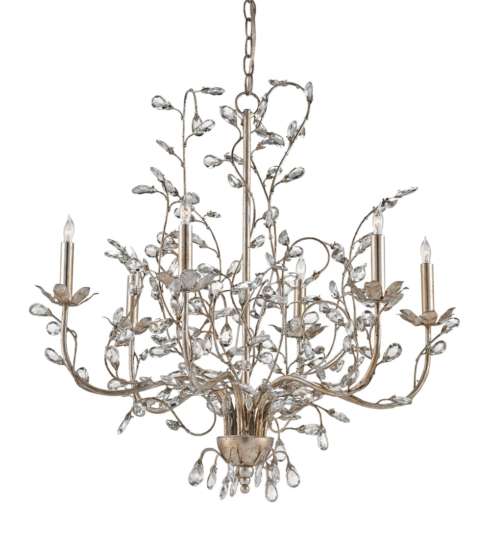 Crystal Bud Silver Chandelier - Elegant Faceted Crystals and Vines, Perfect for Any Room Decor