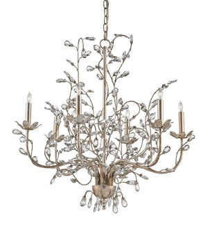 Crystal Bud Silver Chandelier - Elegant Faceted Crystals and Vines, Perfect for Any Room Decor