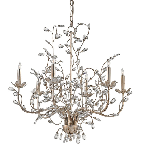 Crystal Bud Silver Chandelier - Elegant Faceted Crystals and Vines, Perfect for Any Room Decor