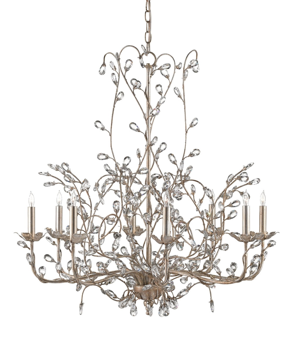 Crystal Bud Silver Chandelier - Elegant Large Fixture with Faceted Crystals & Silver Granello Finish