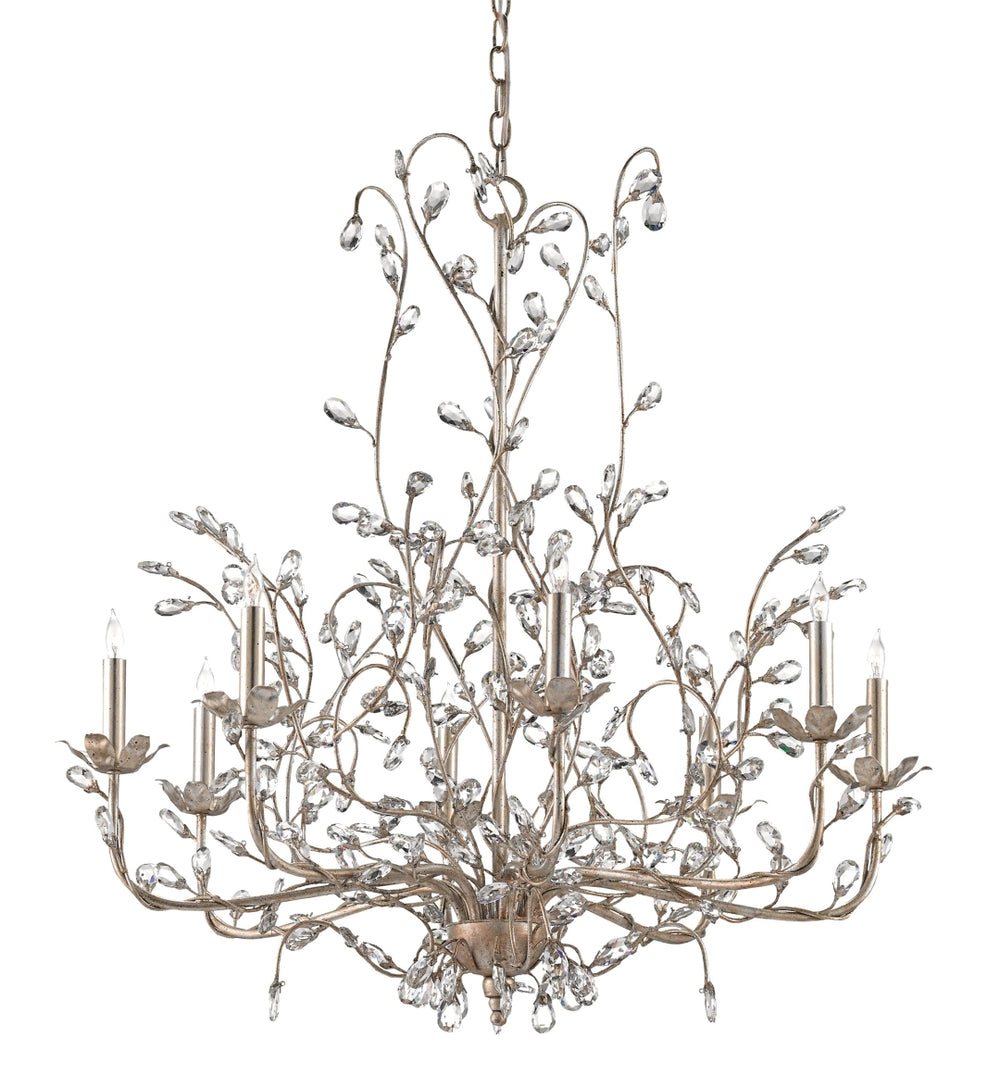 Crystal Bud Silver Chandelier - Elegant Large Fixture with Faceted Crystals & Silver Granello Finish