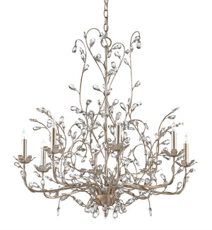 Crystal Bud Silver Chandelier - Elegant Large Fixture with Faceted Crystals & Silver Granello Finish