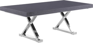 Excel Oak Veneer / Engineered Wood / Stainless Steel Contemporary Grey Oak Veneer Lacquer Extendable Dining Table (3 Boxes) - 84"/123.5" W x 43.25" D x 31" H