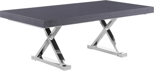 Excel Oak Veneer / Engineered Wood / Stainless Steel Contemporary Grey Oak Veneer Lacquer Extendable Dining Table (3 Boxes) - 84"/123.5" W x 43.25" D x 31" H