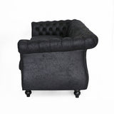 Somerville Chesterfield Tufted Microfiber Sofa with Scroll Arms, Black Noble House