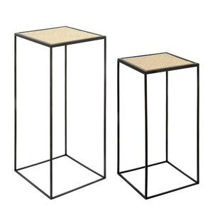 Sagebrook Home Transitional Set of 2 -  Metal/wood Planter Stands 23/28", Black 15048 Black Metal