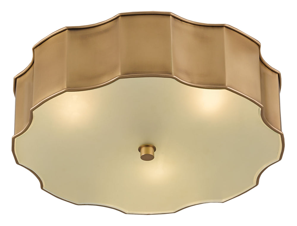 Wexford Antique Brass Flush Mount Light Fixture with Opaque Glass Diffuser for Warm Indoor Glow