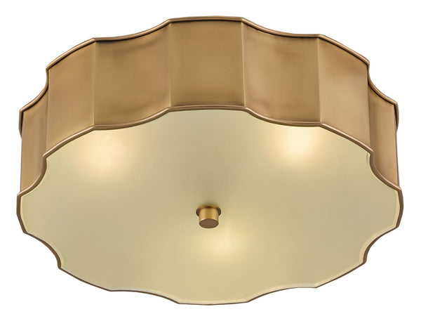 Wexford Antique Brass Flush Mount Light Fixture with Opaque Glass Diffuser for Warm Indoor Glow