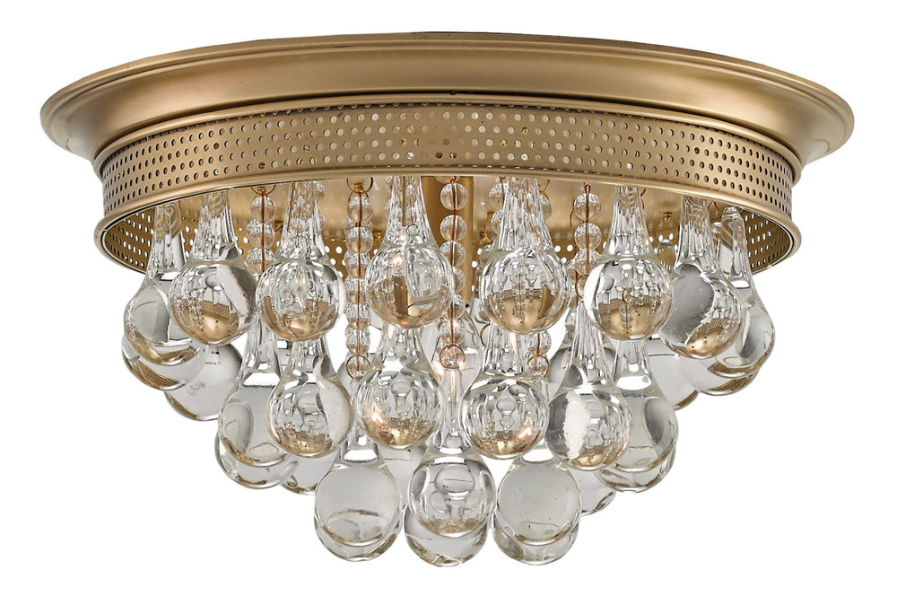 Worthing Flush Mount Light Fixture - Antique Brass with Crystal Droplets for Elegant Illumination