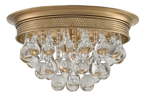 Worthing Flush Mount Light Fixture - Antique Brass with Crystal Droplets for Elegant Illumination