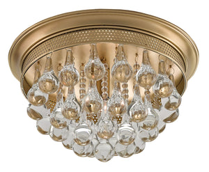 Worthing Flush Mount Light Fixture - Antique Brass with Crystal Droplets for Elegant Illumination