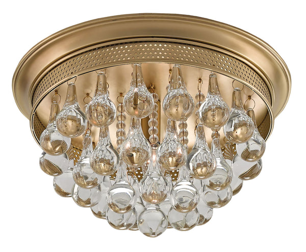 Worthing Flush Mount Light Fixture - Antique Brass with Crystal Droplets for Elegant Illumination