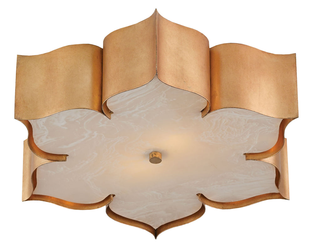 Grand Lotus Gold Flush Mount Light Fixture - Antique Wrought Iron Elegance for Stunning Interiors