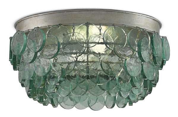 Braithwell Flush Mount Light - Eco-Friendly Recycled Glass & Silver Leaf Wrought Iron Ceiling Fixture