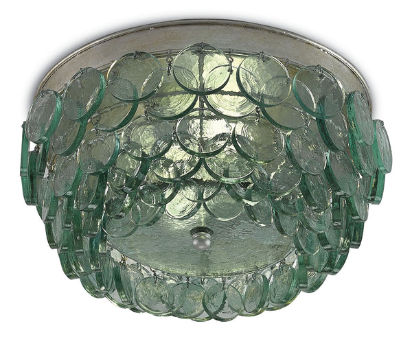Braithwell Flush Mount Light - Eco-Friendly Recycled Glass & Silver Leaf Wrought Iron Ceiling Fixture
