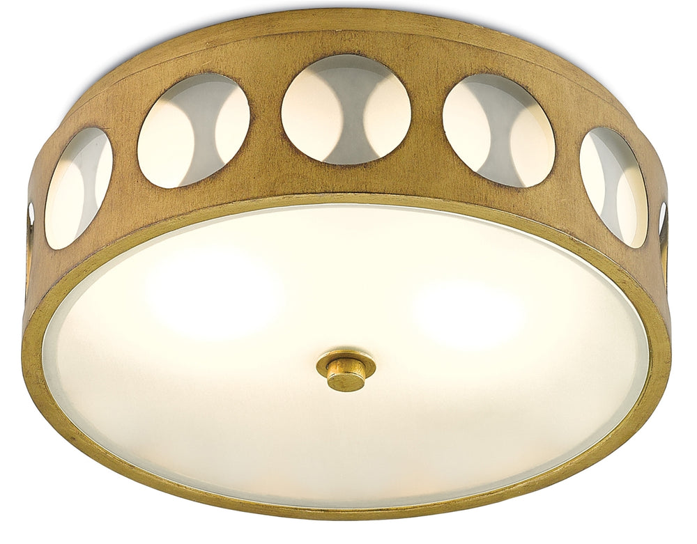Go-Go Flush Mount Light Fixture - Mid-Century Brass Design with Opaque Glass Shade for Elegance