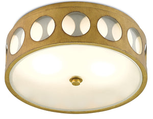 Go-Go Flush Mount Light Fixture - Mid-Century Brass Design with Opaque Glass Shade for Elegance