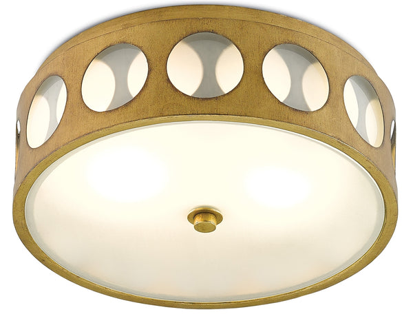 Go-Go Flush Mount Light Fixture - Mid-Century Brass Design with Opaque Glass Shade for Elegance