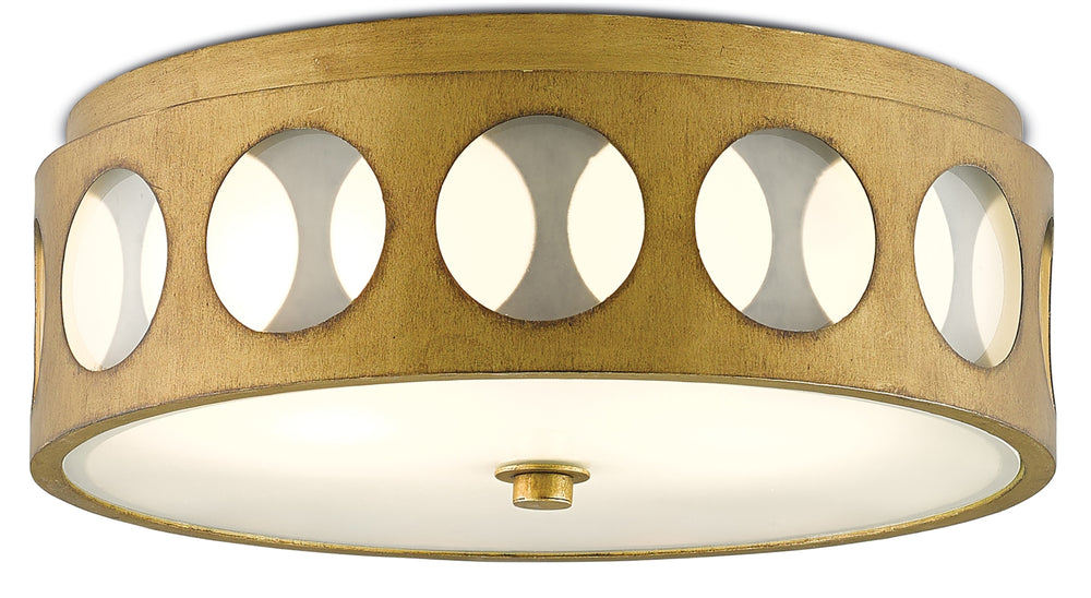 Go-Go Flush Mount Light Fixture - Mid-Century Brass Design with Opaque Glass Shade for Elegance