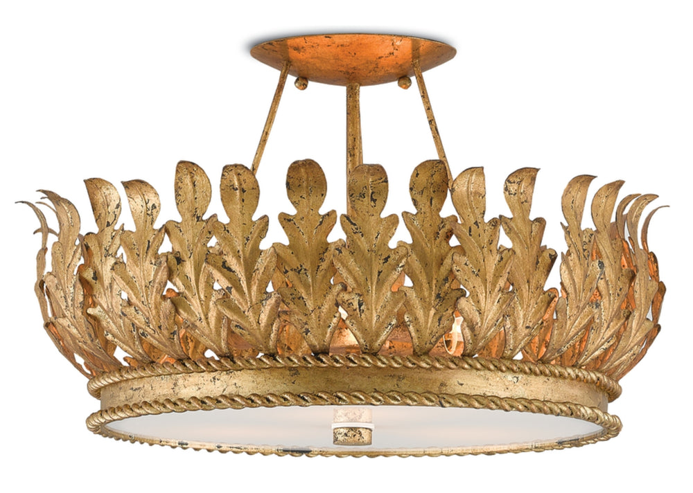 Biddulph Semi-Flush Gold Leaf Ceiling Light with Wrought Iron Acanthus Design by Bunny Williams Collection