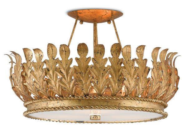 Biddulph Semi-Flush Gold Leaf Ceiling Light with Wrought Iron Acanthus Design by Bunny Williams Collection