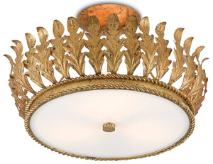 Biddulph Semi-Flush Gold Leaf Ceiling Light with Wrought Iron Acanthus Design by Bunny Williams Collection