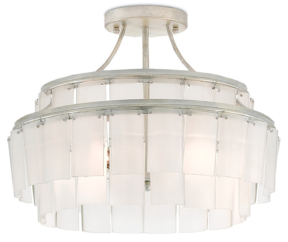 Vintner Blanc Semi-Flush Light Fixture - Eco-Friendly Frosted Glass & Elegant Silver Leaf Design