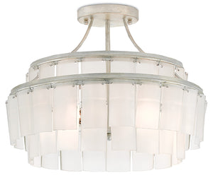 Vintner Blanc Semi-Flush Light Fixture - Eco-Friendly Frosted Glass & Elegant Silver Leaf Design
