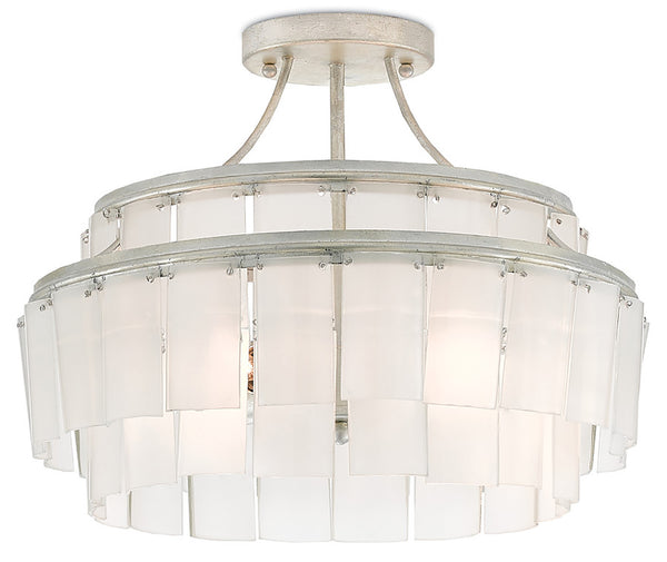 Vintner Blanc Semi-Flush Light Fixture - Eco-Friendly Frosted Glass & Elegant Silver Leaf Design