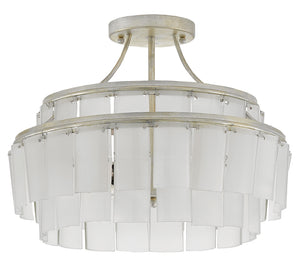 Vintner Blanc Semi-Flush Light Fixture - Eco-Friendly Frosted Glass & Elegant Silver Leaf Design