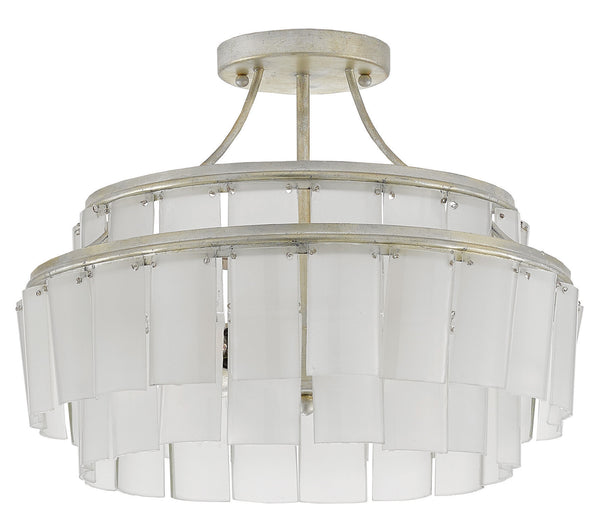 Vintner Blanc Semi-Flush Light Fixture - Eco-Friendly Frosted Glass & Elegant Silver Leaf Design