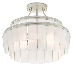 Vintner Blanc Semi-Flush Light Fixture - Eco-Friendly Frosted Glass & Elegant Silver Leaf Design