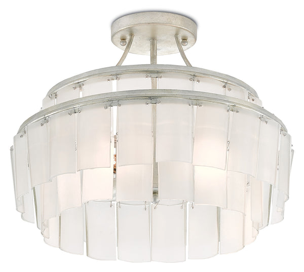 Vintner Blanc Semi-Flush Light Fixture - Eco-Friendly Frosted Glass & Elegant Silver Leaf Design