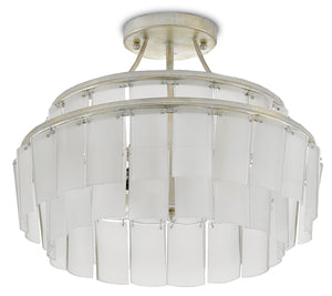 Vintner Blanc Semi-Flush Light Fixture - Eco-Friendly Frosted Glass & Elegant Silver Leaf Design