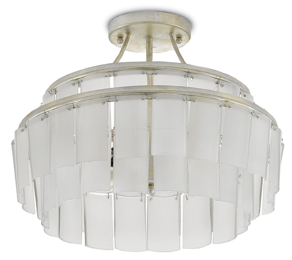 Vintner Blanc Semi-Flush Light Fixture - Eco-Friendly Frosted Glass & Elegant Silver Leaf Design