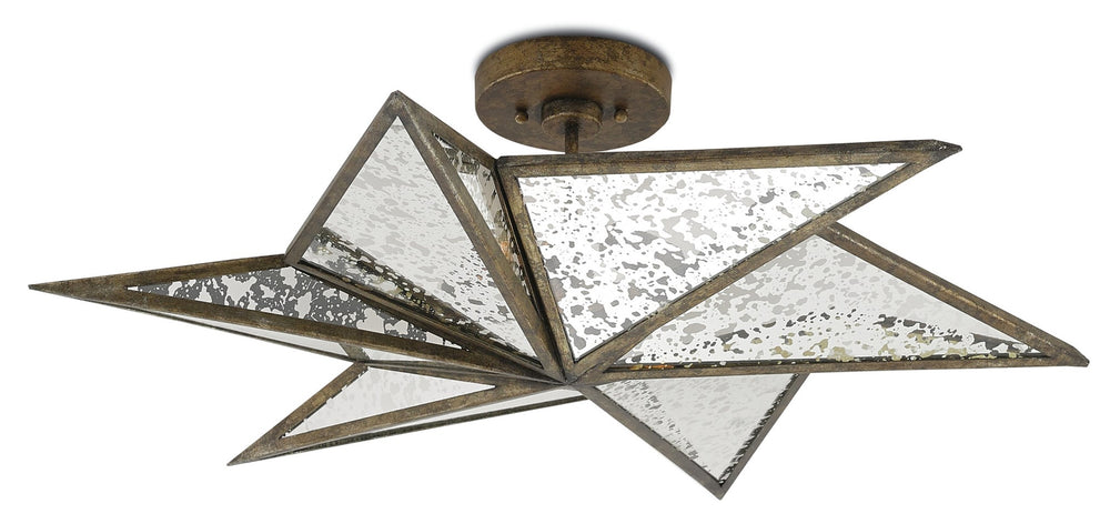 Stargazer Semi-Flush Light Fixture in Pyrite Bronze with Raj Mirror Panels for Stunning Illumination