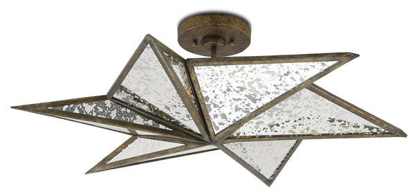 Stargazer Semi-Flush Light Fixture in Pyrite Bronze with Raj Mirror Panels for Stunning Illumination