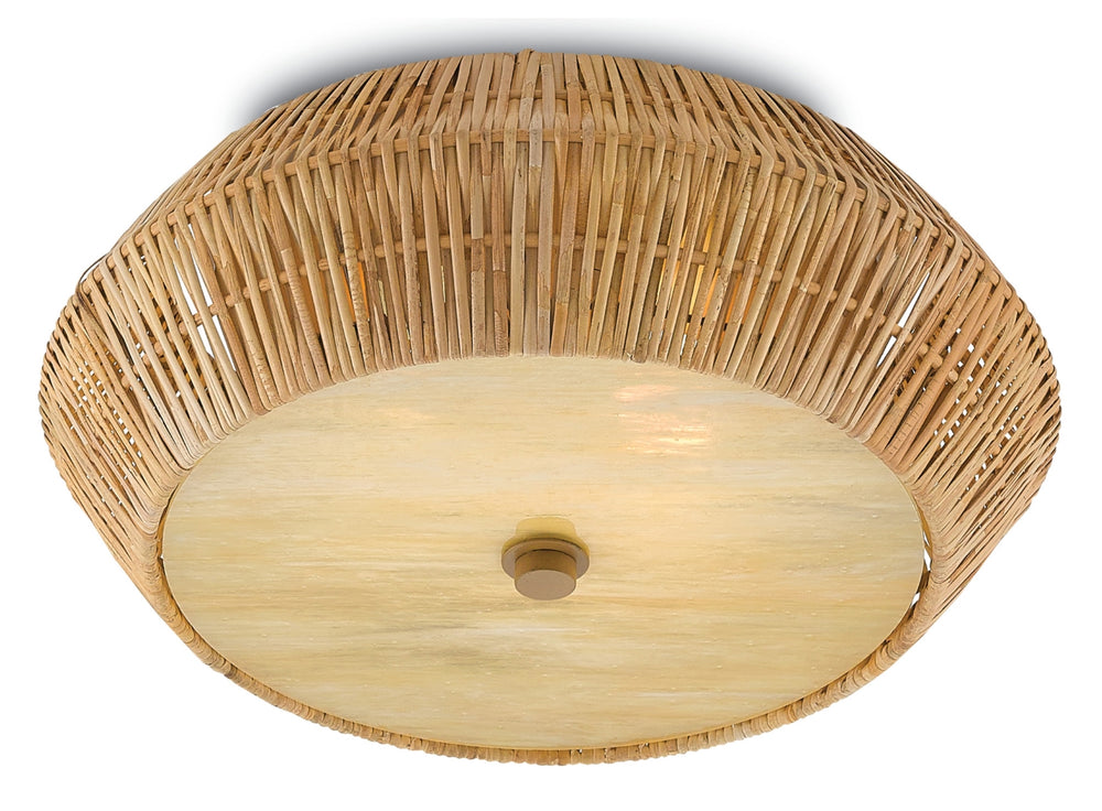 Antibes Flush Mount Light Fixture - Handcrafted Rattan & Art Glass Ceiling Light for Elegant Decor