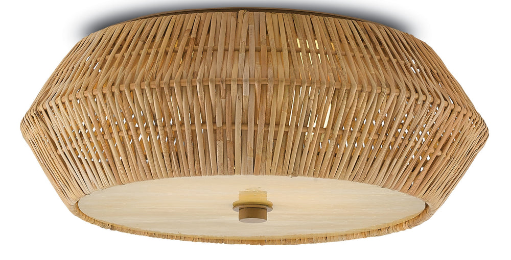 Antibes Flush Mount Light Fixture - Handcrafted Rattan & Art Glass Ceiling Light for Elegant Decor